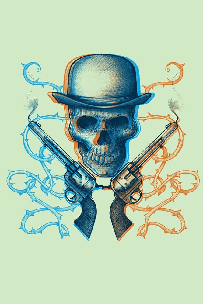 Six Shooting Skeleton Gunslinger Retro Canvas Canvas Print | PB Canvas