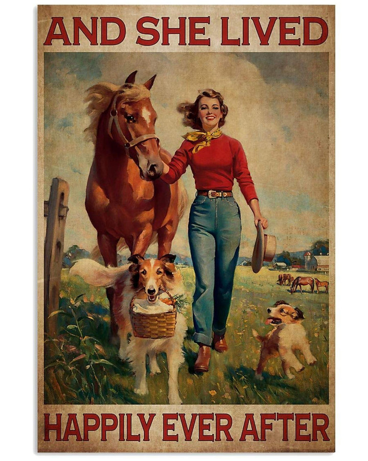 Girl With Horse And Dogs And She Lived Happily Ever After Canvas | PB Canvas