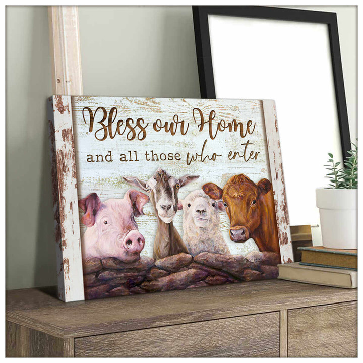 Top 10 Beautiful Farmhouse Canvas Bless Our Home And All Those Who Enter Wall Art Decor Dhg 2164 | PB Canvas