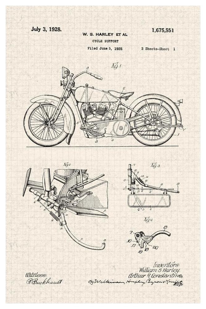 Motorcycle 1928 Design Official Patent Diagram Canvas Canvas Print | PB Canvas