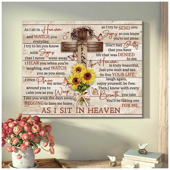 Gorgeous Cross And Butterfly Canvas As I Sit In Heaven Bereavement Wall Art Decor Dhg 1863 | PB Canvas