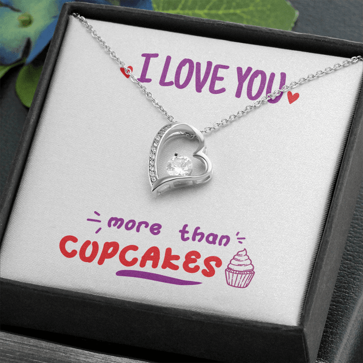 Gift for Wife, Gift for Girlfriend, Love Necklace, Silver Necklace, I Love You more than Cupcakes , Heart Necklace