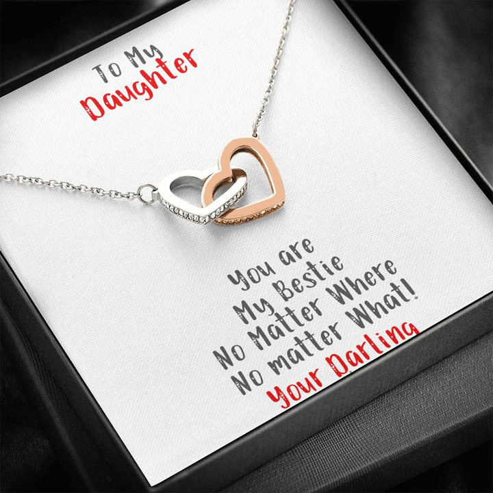 To My Bestie Daughter, Heart Pendant Necklace, Always Remember You Are Loved, Birthday Gift For Daughter, To My Daughter Necklace, Present From Mom Two Hearts Necklace