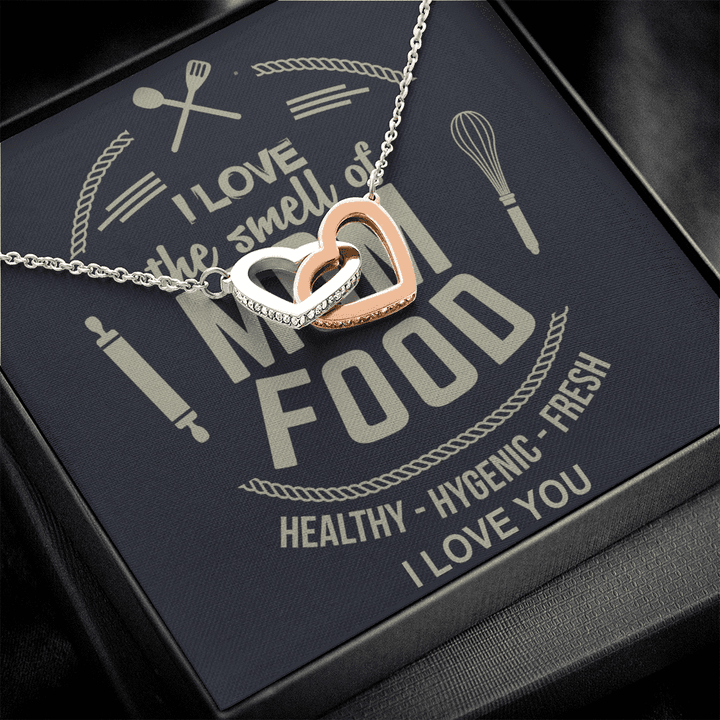 I Love The Smell of Mom Food, I Love You, Two Hearts Necklace