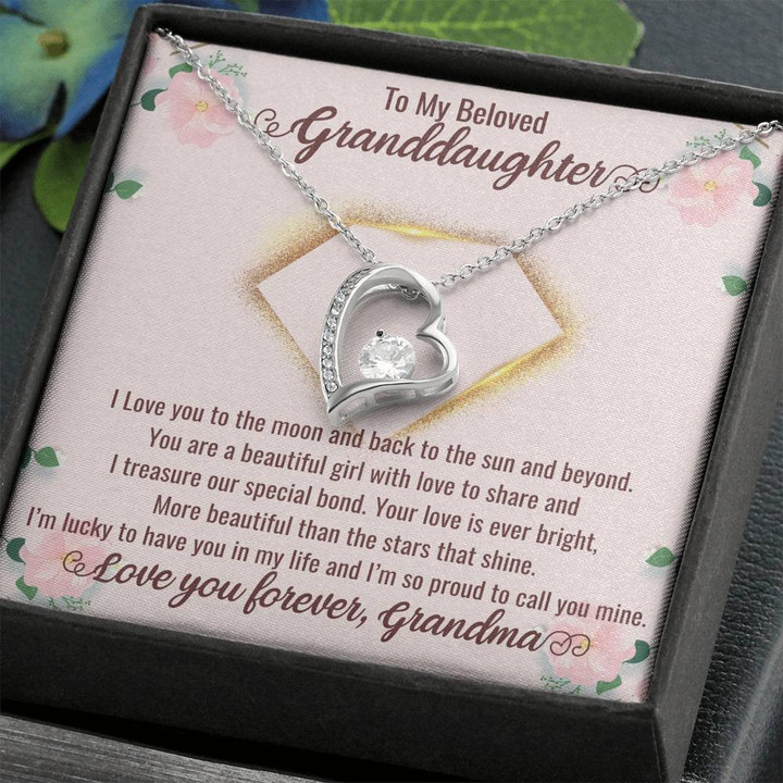 Granddaughter Jewelry, Love You To The Moon Necklace, 925 Sterling Silver with 18k Gold Heart, Granddaughter Gifts From Grandma and Grandpa , Heart Necklace