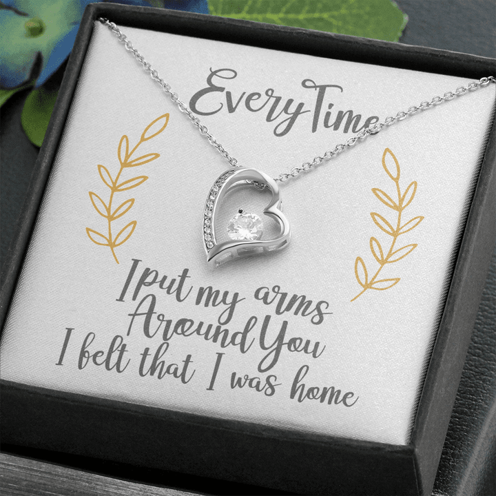 Gift For Girlfriend, Love Necklace, Silver Necklace, Every Time I Put My Arms Around You , Heart Necklace