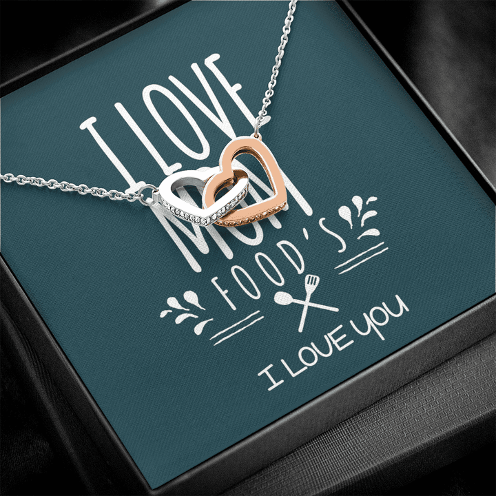 I Love Mom Foods I love you, Two Hearts Necklace