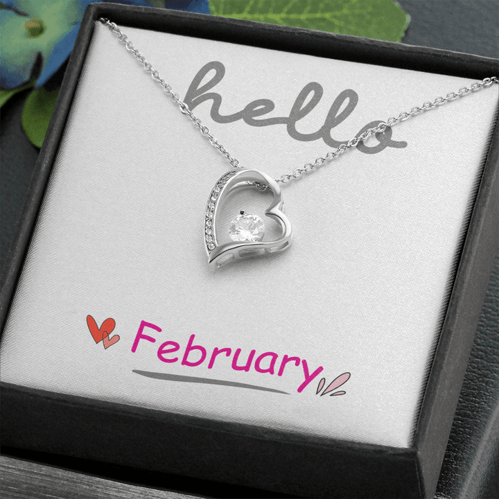 Gift for Wife, Gift for Girlfriend, Gift Ideas, Necklace Chain, Hello February , Heart Necklace
