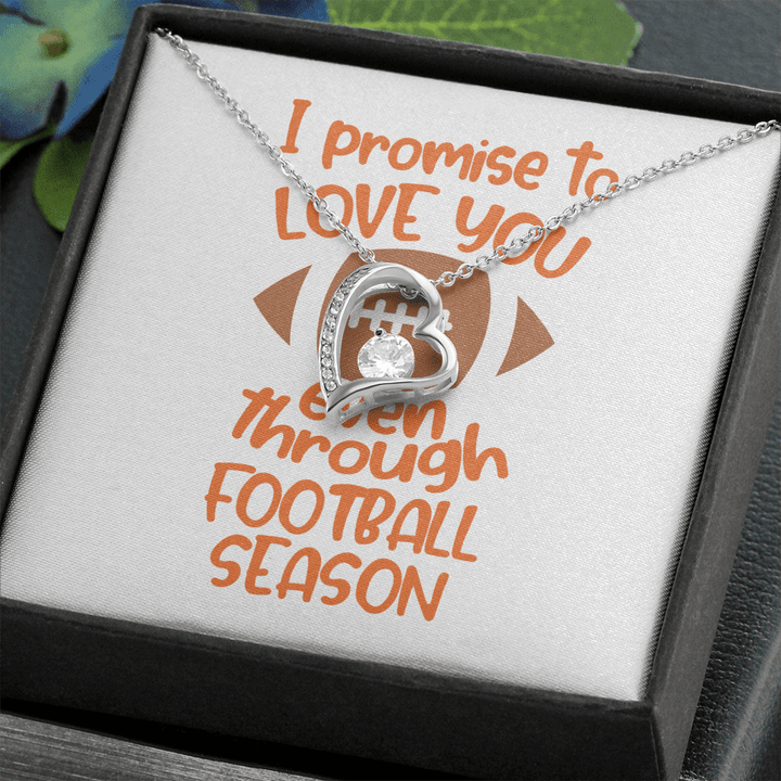 I Promise to Love You Even Through Football Season, Football Lovers Gift, Funny Love Gift, Gift for Boyfriend, Gift for Girlfriend, Gift to Wife, Husband to Wife, Wife to Husband , Heart Necklace