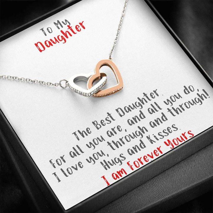 To My Daughter, Keep Me In Your Heart, Interlocked Hearts Pendant Necklace, Love Daughter Gift from Mom, Mom to Daugher Gifts, Heart Necklace Two Hearts Necklace