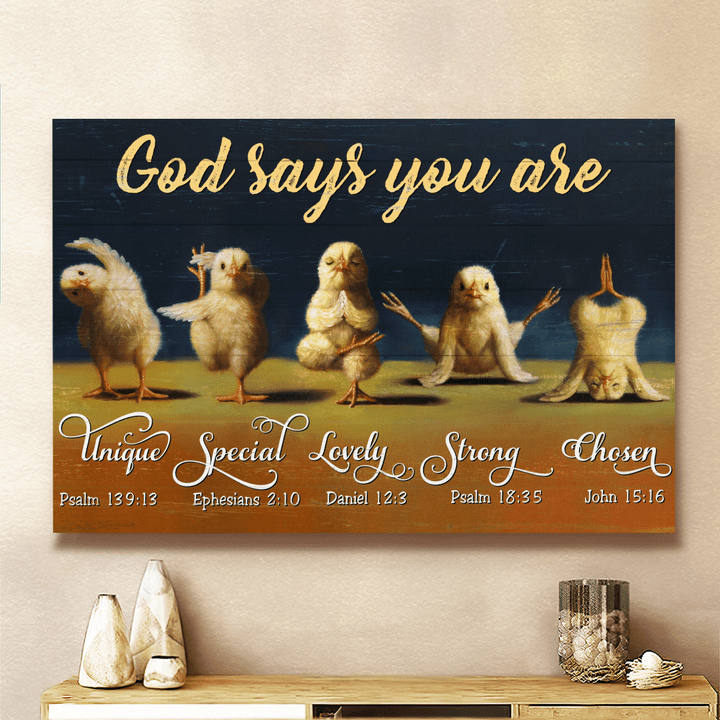 God Says You Are, Funny Chicken, Farm Painting, Yoga, God Canvas, Christian Wall Art