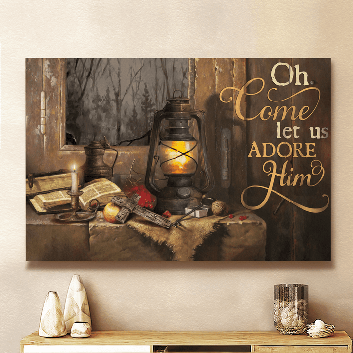 Oh Come Let Us Adore Him, Candle, Bible, Cross, God Canvas, Christian Wall Art