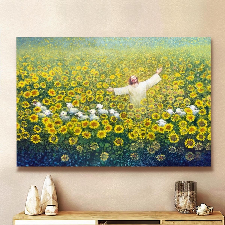 Be Glad And Rejoice, Jesus And Sunflower, Jesus Canvas, God Canvas, Christian Wall Art, Poster