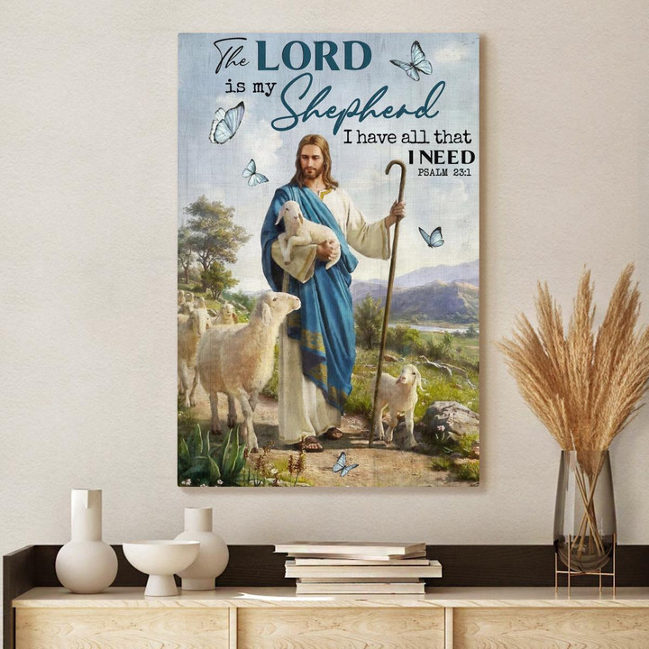The Lord Is My Shepherd I Have All That I Need, Walking With Lambs, Jesus Canvas, Christian Wall Art