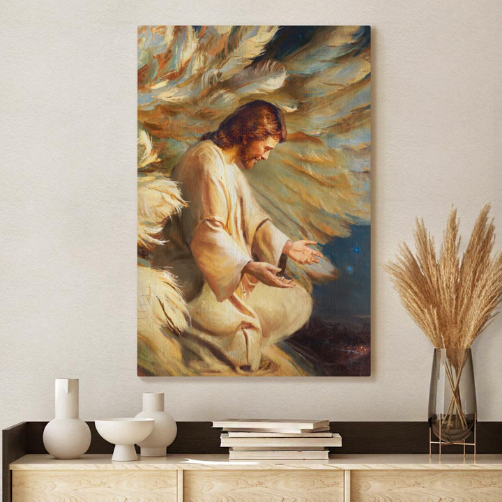 Abstract Art, Saving Jesus, Wings, Feathers, God Canvas, Christian Wall Art, Home Decor