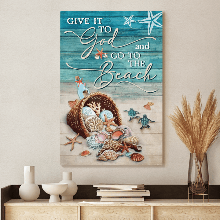 Give It To God And Go To The Beach, Beach, Turtle, Summer, Jesus Portrait Canvas Prints, Christian Wall Art
