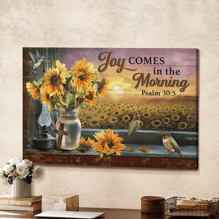 Stunning Sunflower, Hummingbird, Joy Comes In The Morning - Jesus Landscape Canvas Prints, Christian Wall Art