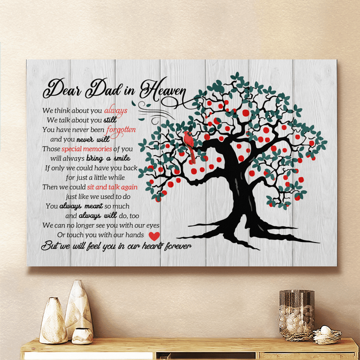 Dear Dad In Heaven, Cardinal, Tree, Love Quote For Dad In Heaven - Wood Canvas