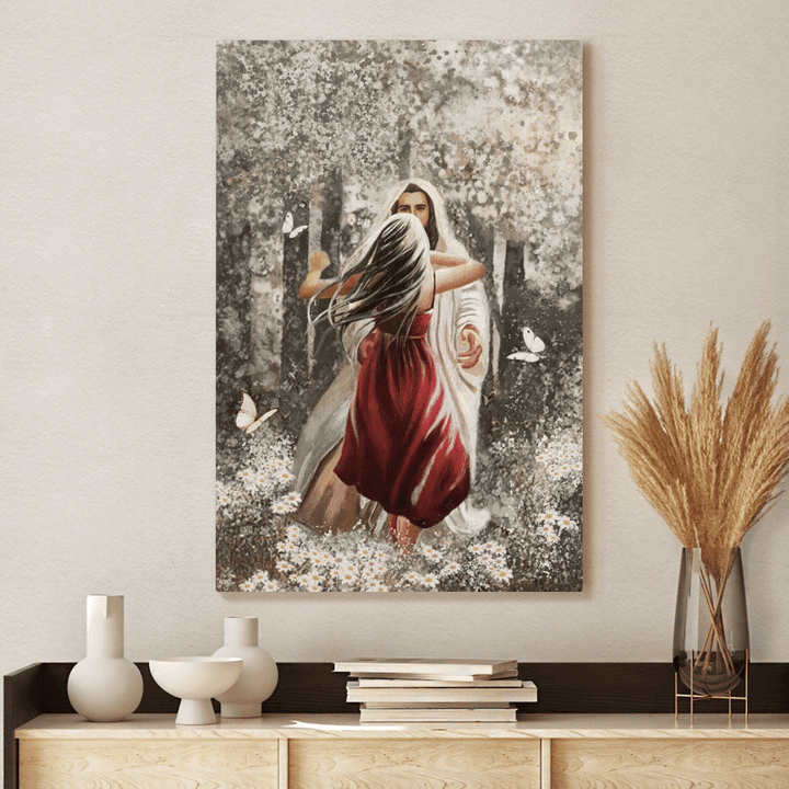 Jesus Hugging Girl - Portrait Canvas, Poster