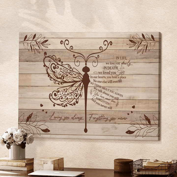 Loving You Always, Forgetting You Never, Dragonfly, Flower, Leaf, Wood Background - Canvas