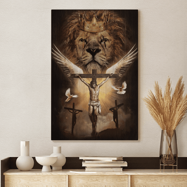 Watercolor Lion, Jesus On Cross, Golden Crown, White Dove - Jesus Portrait Canvas Prints, Christian Wall Art - Jesus Portrait Canvas Prints, Christian Wall Art