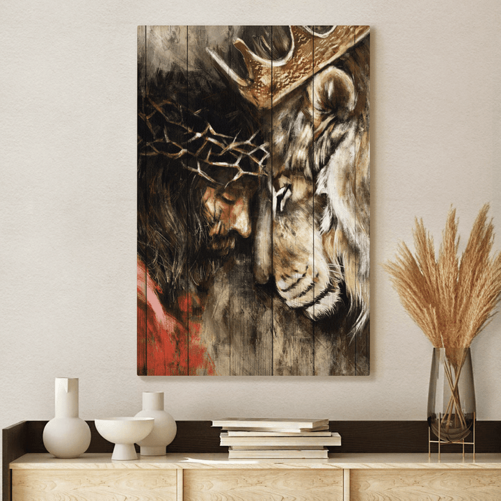 Jesus And Lion Canvas Painting, Lion Wall Art, Christian Canvas Prints