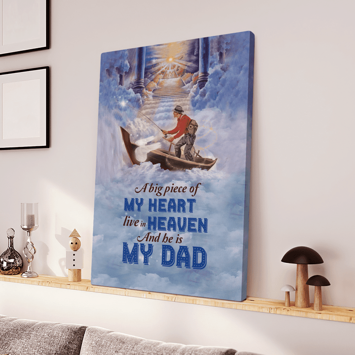 A Big Piece Of My Heart Live In Heaven, Fisherman, Dad, Stair, Angle, Wings, Boat - Canvas