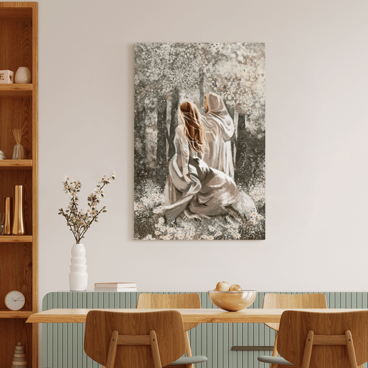 Walking With Jesus, Beautiful Girl Painting, In The Forest, Among The Flower Field - Jesus Canvas, Blanket