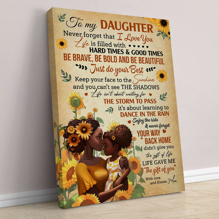 African American Daughter Sunflower Be Brave Be Bold & Be Beautiful Poster Canvas, Birthday Graduation Gift For Daughter