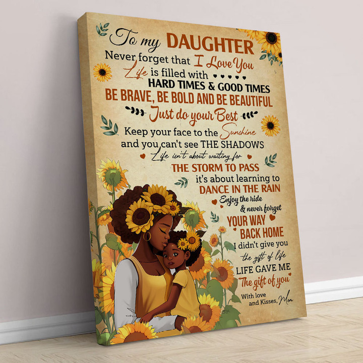 African American Daughter Sunflower Never Forget That I Love You Poster Canvas, Birthday Graduation Gift For Daughter