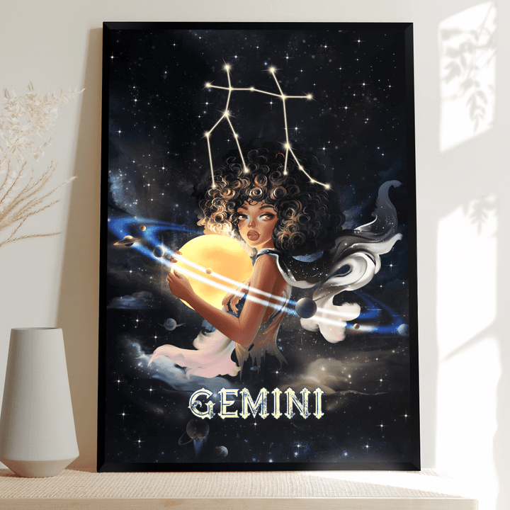 Zodiac canvas poster birthday gift for black girl zodiac canvas poster black girl gemini canvas poster