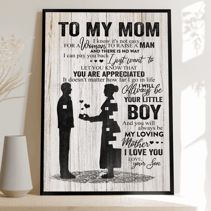 Mother's day canvas poster for mom it's not easy for woman to raise a man canvas poster gift for mom happy mother's day wall art