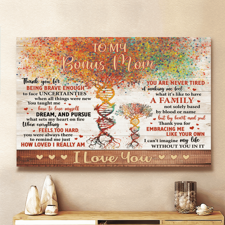 Mother's day canvas poster for mom bonus mom thanks for being brave enough to face uncertainties wall art gift for mom step mom unbiological mom bonus mom mothers day wall art