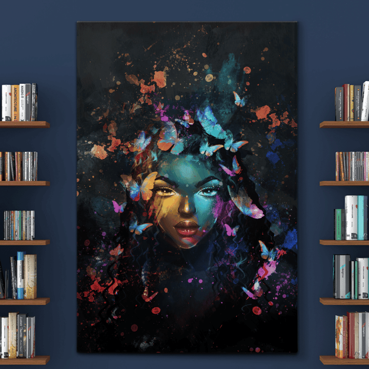 Black girl butterfly colorful canvas black woman wall art