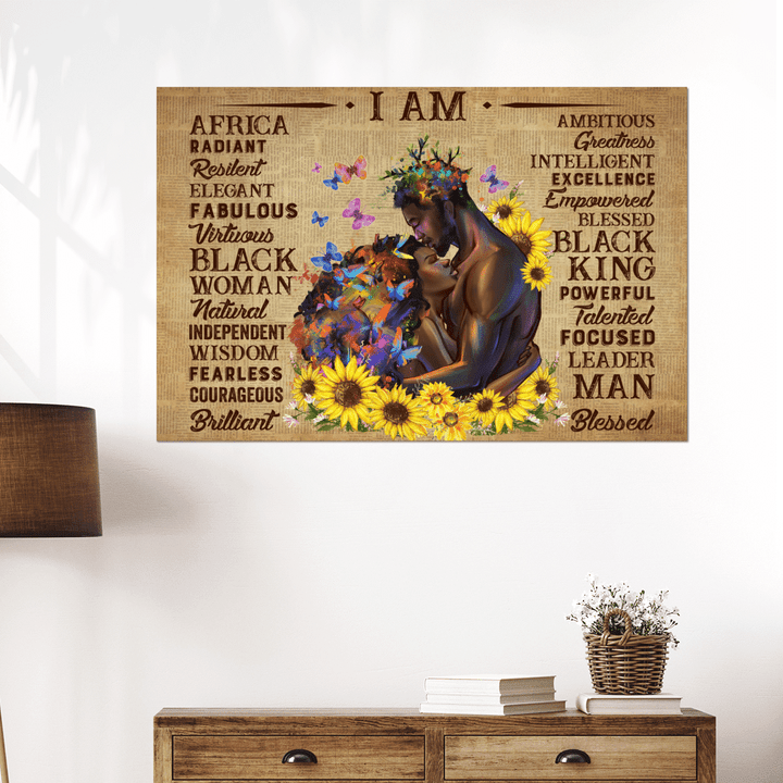 Valentine's day gift for her for him I am africa radiant black woman black king canvas poster
