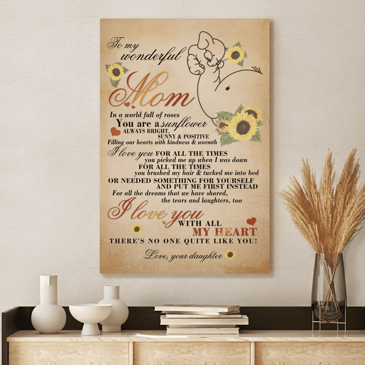 Mother's day canvas poster for mom I love you with all my heart elephant canvas poster gift for mom happy mother's day wall art