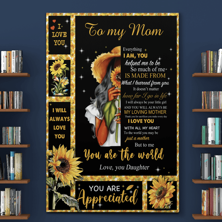 Mother's day Canvas poster for mom from daughter sunflower wall art gift for mom from daughter to mom canvas poster
