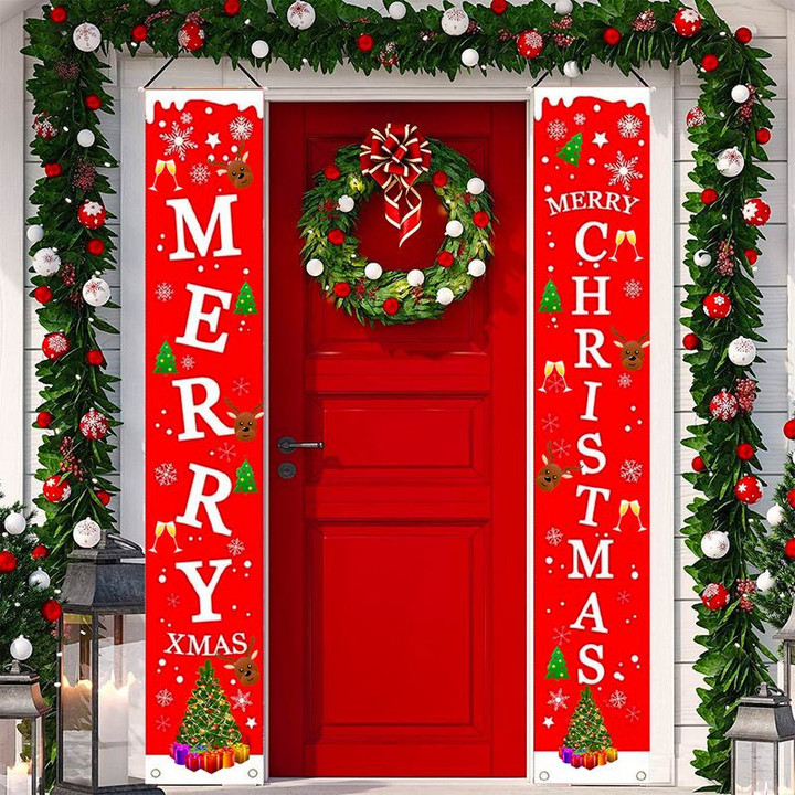 Christmas Pattern Door Banner, Merry Christmas Door Banner, Merry Xmas Door Cover Door Banner
