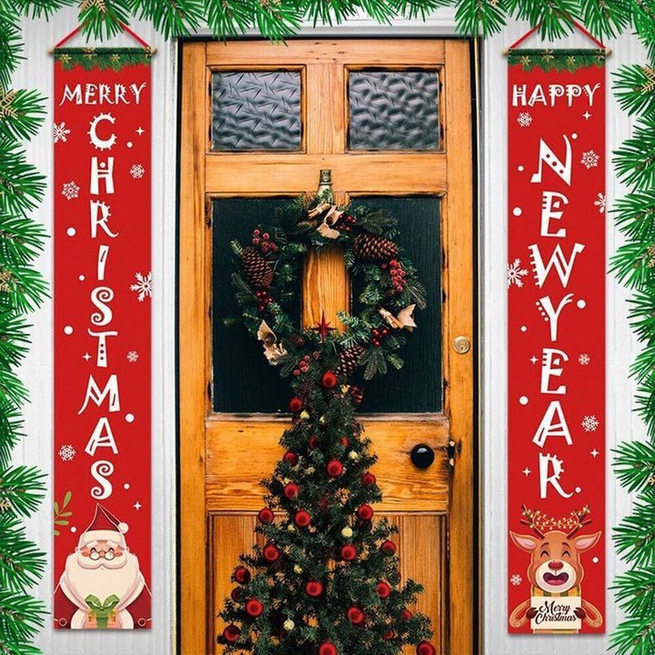 Christmas Door Curtain Merry Christmas Decoration Home Happy New Year Door Banner