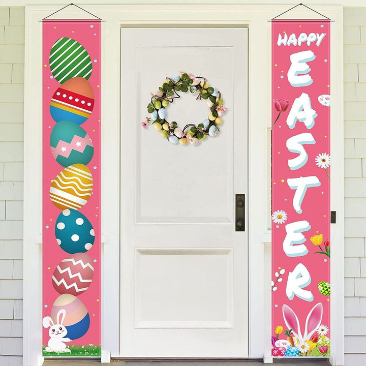 Happy Easter Bunny Rabbit Door Banner Door Decoration Gift For Easter's Day Door Banner