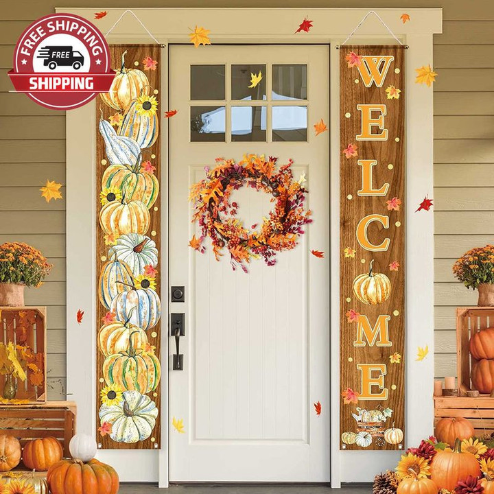 Welcome Fall Porch Decorations Door Hanging Banners Thankful Autumn Door Banner