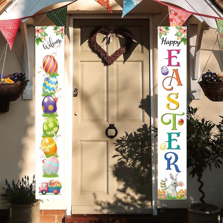 Happy Easter Door Banner Easter's Day Eggs Door Decor Bunny Rabbit Easter Door Banner Gift For Friends Door Banner