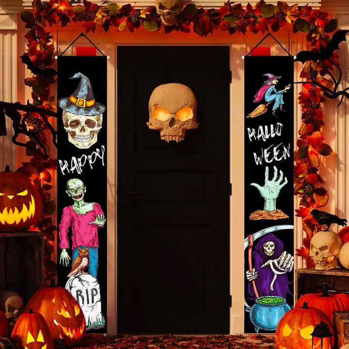 Halloween Zombie,Skull and Withches Porch Banner