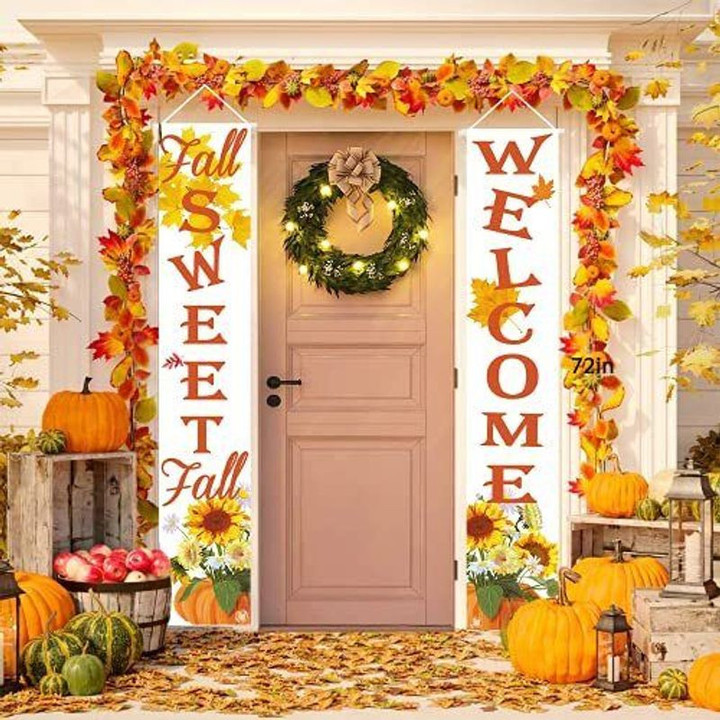Party Fall Sweet Fall Porch Sign Banners Welcome Sign Fall Autumn Door Decor Door Banner