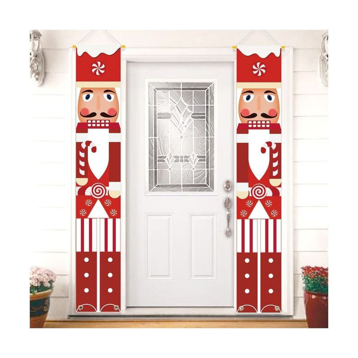 Soldier Banner Porch Sign Christmas Cane Candy Front Door Happy Christmas Door Banner