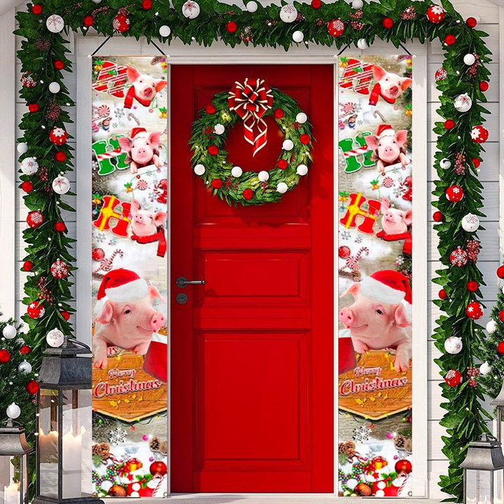 Christmas Pig Door Banner, Merry Christmas Pig Door Banner, Christmas Door Decor Door Banner