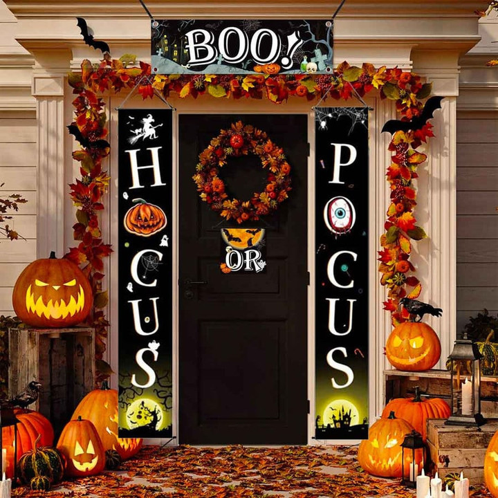Halloween Pumpkin and Horror Eyes Porch Banner
