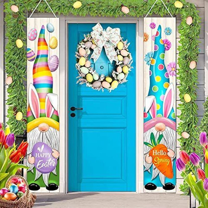 Easter Door Hanger Porch Banner Decorations Easter Décor Gnomes Rabbit Easter Day Door Banner