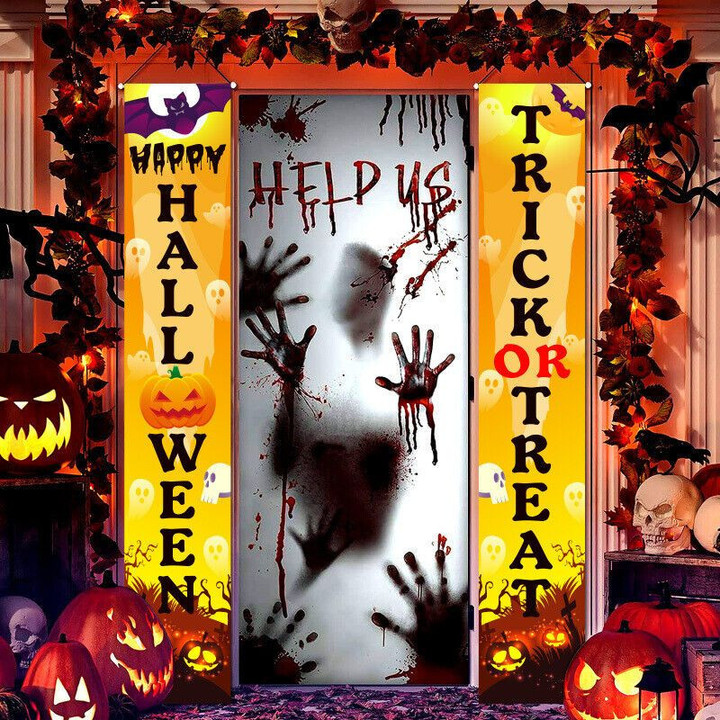 Help Us Halloween 1 Pair Hanging Banner Porch Door Couplet Signs Party Decor Door Banner
