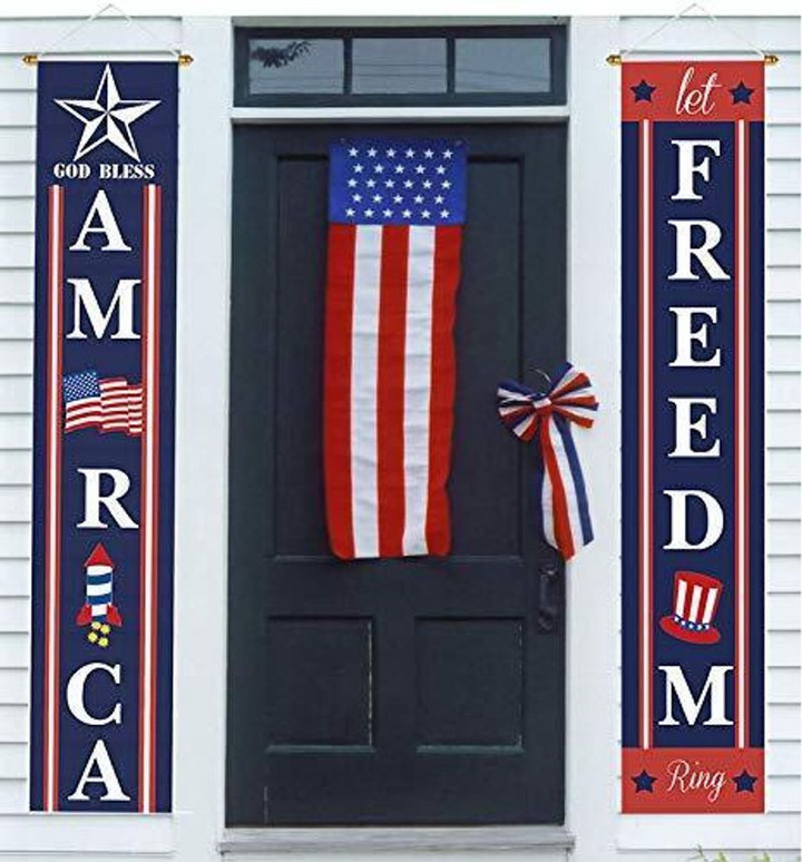 Let Freedom Ring And God 4th Of July Porch Sign Patriotic Door Decoration Door Banner